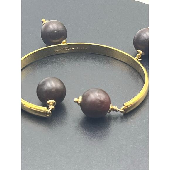 Kate Spade New York Second Nature Cuff‎ Party Wood Brown Bead Gold Plat Bracelet - Picture 4 of 7